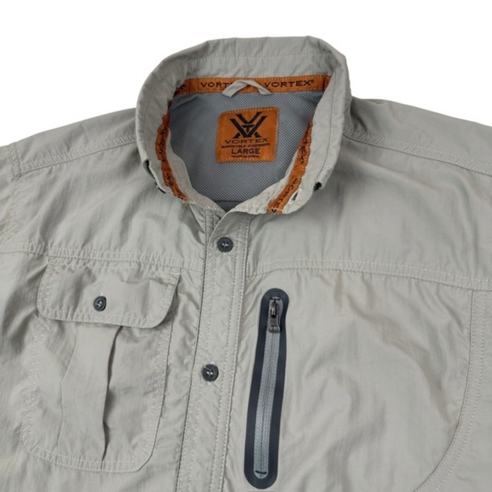 Vortex Shirt Men Large Grey Nylon Vented Zip Pocket Guide Outdoor Fishing Hiking